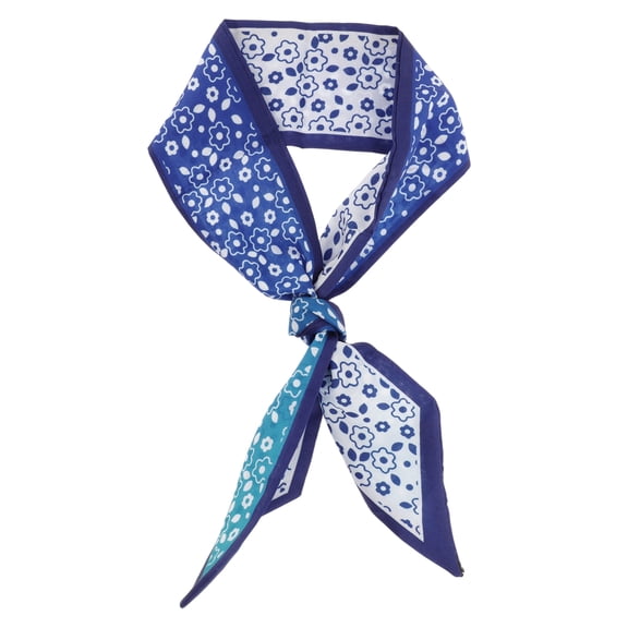 Unique Bargains 1 Pc Scarf Headband Flowers Neck Scarf for Women Blue White