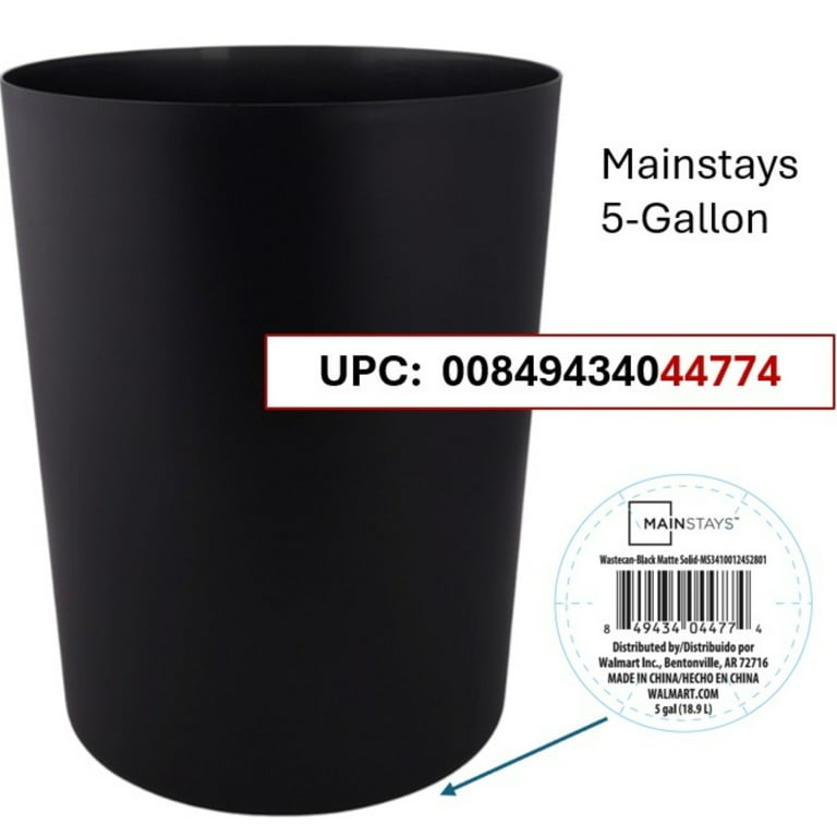 Mainstays Bathroom Trash Can, Gallon Plastic Garbage Bucket Bin