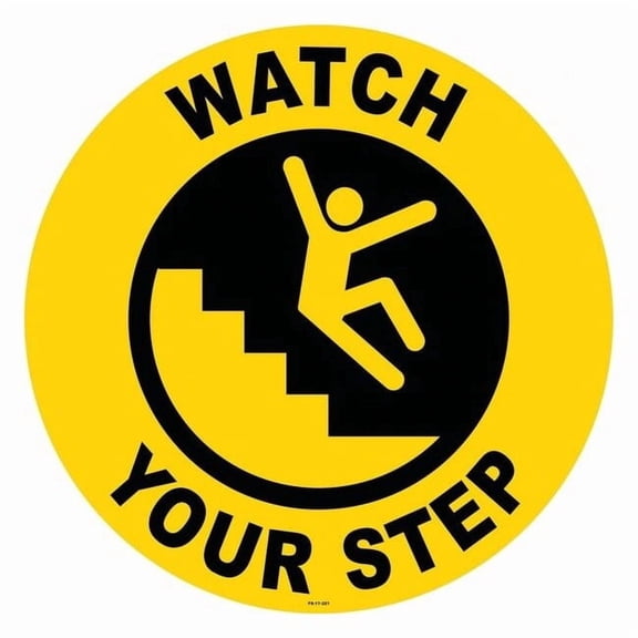 Anti-Slip Floor Sign, 17 in H, 17 in W, Vinyl, Circle, English, FS-17-321