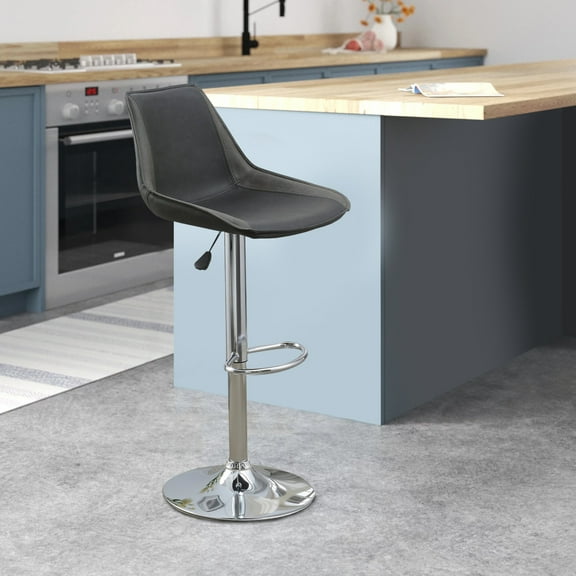 Carl 25-29 Inch Vegan Faux Leather Bar Stool Adjustable Height Gray Seat