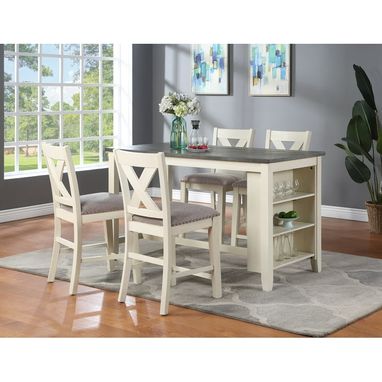 GeeHome Modern Casual 1pc Counter Height High Dining Table w Storage Shelves Wooden Kitchen Breakfast Table Dining Room Furniture Walmart