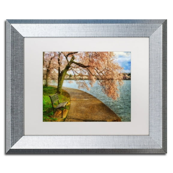 Trademark Fine Art "Meet Me At Our Bench" Canvas Art by Lois Bryan White Matte, Silver Frame