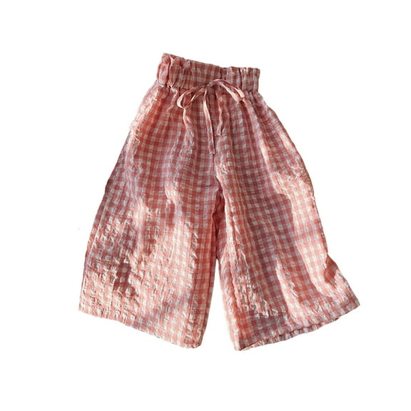 WEIGFI Child Toddler Baby Girl Boy Classic Pants Plaid Elastic Jogger Gingham Long Pants Summer Fall Wide Leg Pants Holiday Trousers Solid Color Slacks
