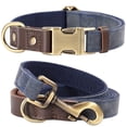 thumbnail image 3 of CNKOO PU Synthetic Leather Pet Collar and Leash Set  Retro Color Matching Durable Nylon Webbing Lined Dog Collar Suitable for Large  Medium and Small Dogs, 3 of 6