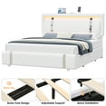 thumbnail image 6 of Homfa Queen Bed Frame with LED Headboard & Charge Station & 2 Storage Drawers, PU Leather Upholstery Adjustable Platform Bed Frame, White, 6 of 7