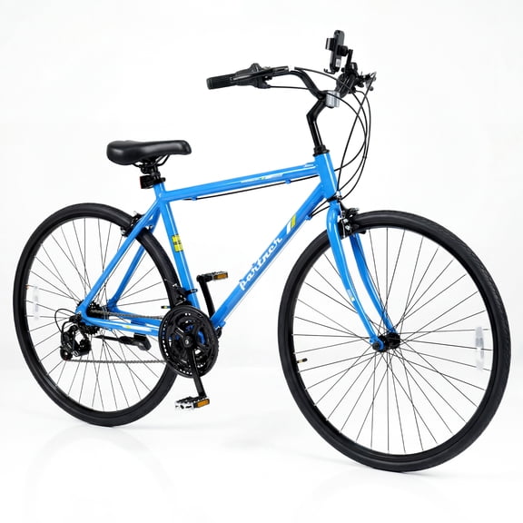 Costway 700C Hybrid Bike for Men Women Adult, 18-Speed Shimano Drivetrain, Phone Holder Navy