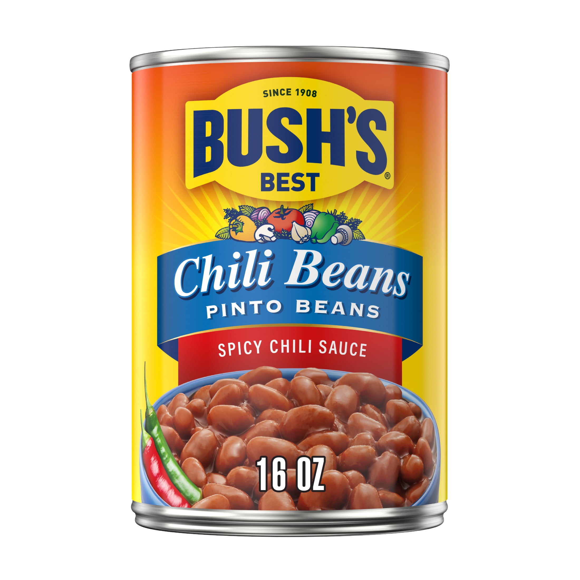 (12 pack) Bush's Chili Beans, Canned Pinto Beans in Hot Chili Sauce, 16 oz Can