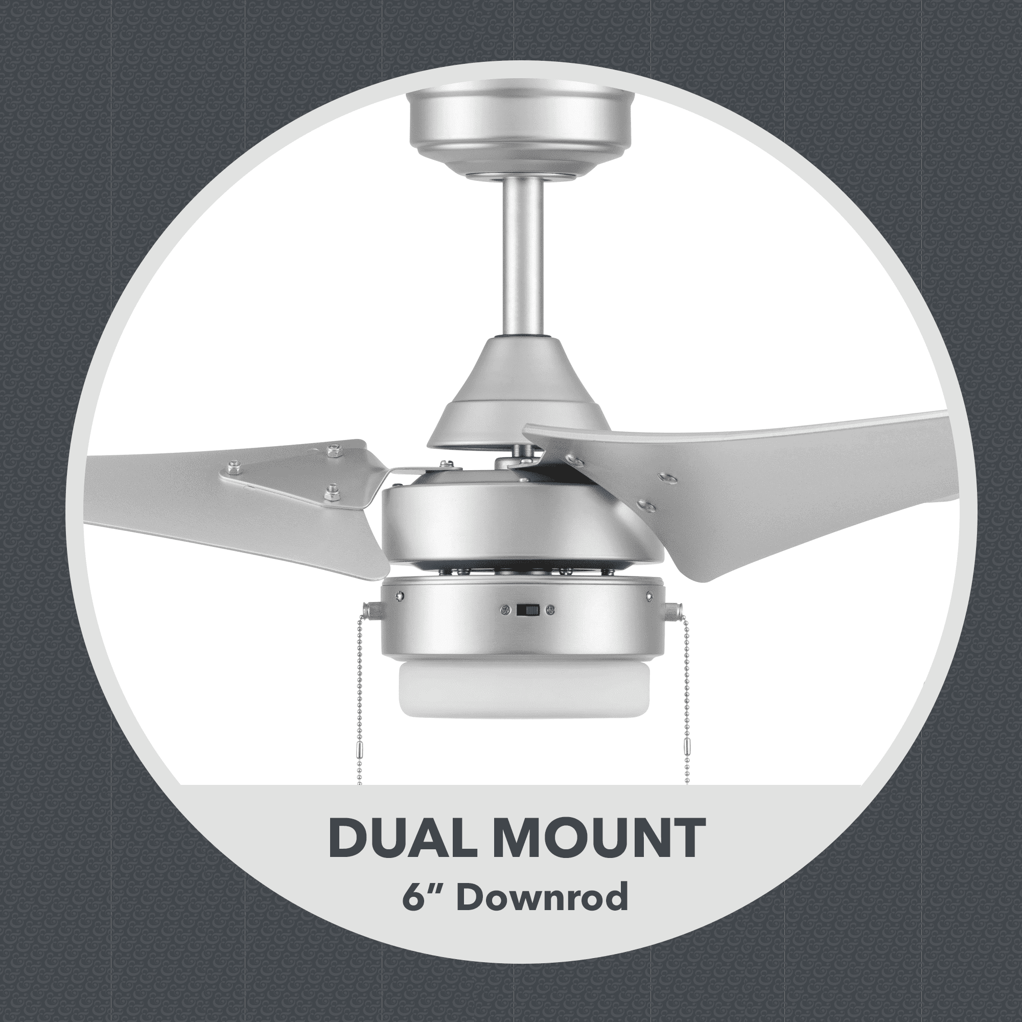 Better Homes & Gardens 56” Silver Modern Indoor/Outdoor LED Ceiling Fan with 3 Blades, Pull Chains & Reverse Airflow
