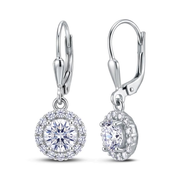 Charmsy Drop Dangle Earrings for Women Silver | Cubic Zirconia Round Halo Leverback Earrings