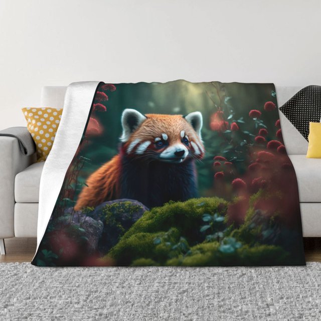 Fotbe Forest Plant Raccoon Manta de Franela con Estampado, Manta Ultrasuave para Cama, Sofá, Auto, Hipoalergénica y Antibolitas-80"x60"