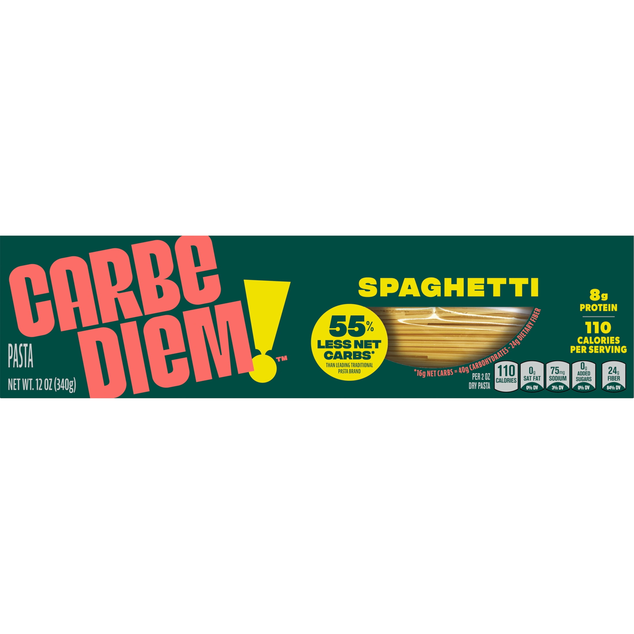 Carbe Diem Spaghetti Pasta, 12 oz, High Fiber, Egg-Free, Dairy-Free