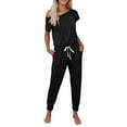 thumbnail image 2 of Honganda Women Solid Color Clothes Set, Off-shoulder Tops+Drawstring Long Pants, 2 of 8