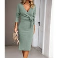 thumbnail image 2 of SWSMCLT Women's Sweater Dress Side Split Long Sleeve Bodycon Dresses Fall Midi Long Deep V Neck Fitted Spring Casual Elegant Green Large, 2 of 4