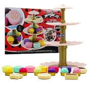 Miraculous Ladybug - Tom & Sabine Macaron Stand, Pretend Role Play Toy with Cake Stand and Accessories, Toys for Kids with Biscuits, Donut, Macarons and Cupcakes, Wyncor