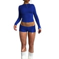 thumbnail image 2 of Diconna Ensemble de Vêtements pour Femmes Shorts Automne Couleur Unie Ajusté Col Rond Manches Longues Crop Tops Shorts 2 Pcs, 2 of 5