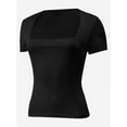 thumbnail image 2 of Women's Square Neck Tops Short Sleeve Crop Tops Workout Summer Clothes Casual Slim Fit T-Shirts, 2 of 5