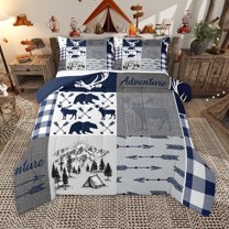 Homewish Wild Deer Bear Full Size Comforter Sets,Woodland Animal Bedding Comforter Set,Happy Camping Bedding Sets For Men Women,Microfiber Bedroom Decor Reversible,3-Piece