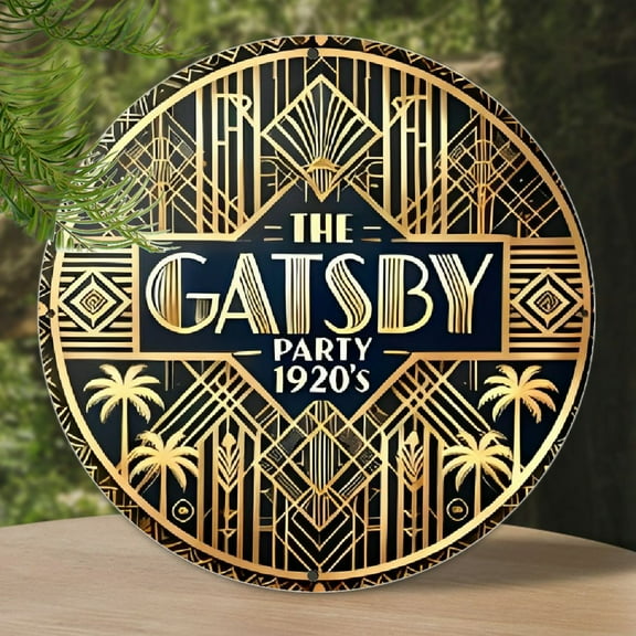 Room Decor 1pc, The Great Gatsby 1920s Party Aluminum Wall Art, Retro Roaring Twenties Decor, Black and Golden Photography Background, Ideal for Home, Bar, Restaurant, Office, and Event Decoration