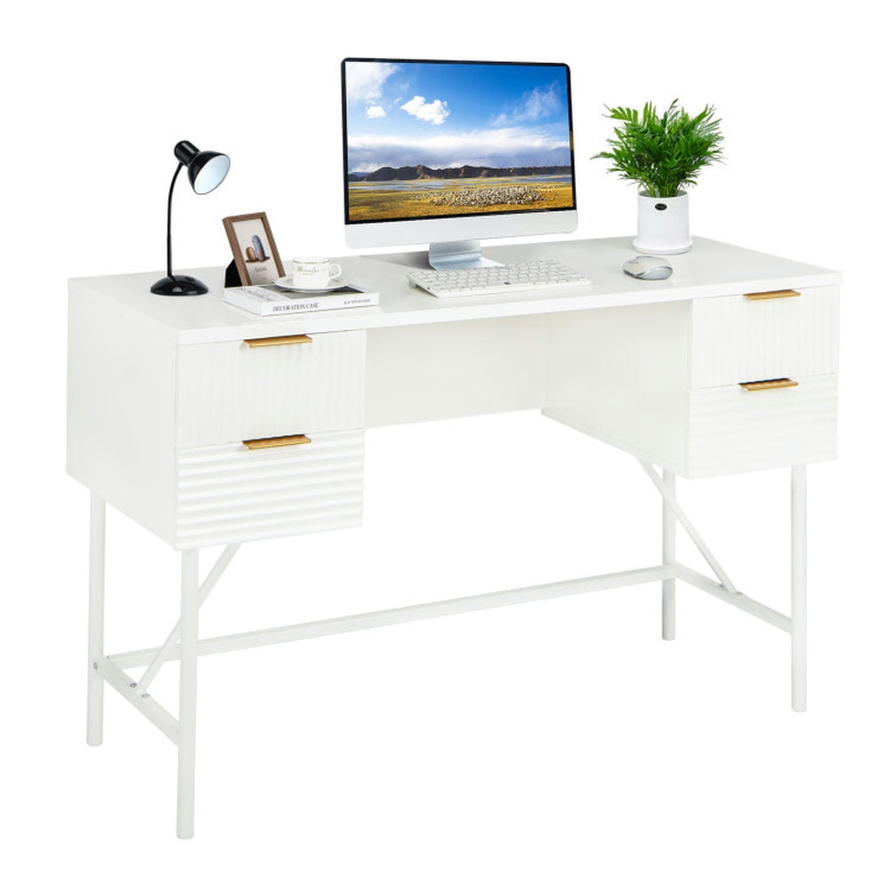 Demi Bonn 48" Computer Desk with 4 Drawers, Small Home Office Desk Study Writing Table, White