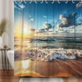 thumbnail image 2 of Beach Shower Curtain, Tropical Sea Beach Ocean Waves Sunrise Coastal Seaside Scene Bathroom Curtain Waterproof Fabric Machine Washable with Hooks,72" Wx84 L, 2 of 6