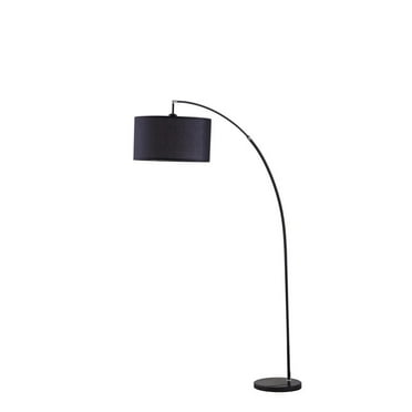 HomeRoots 86" Sleek Black Arc Floor Lamp With Black Drum Shade