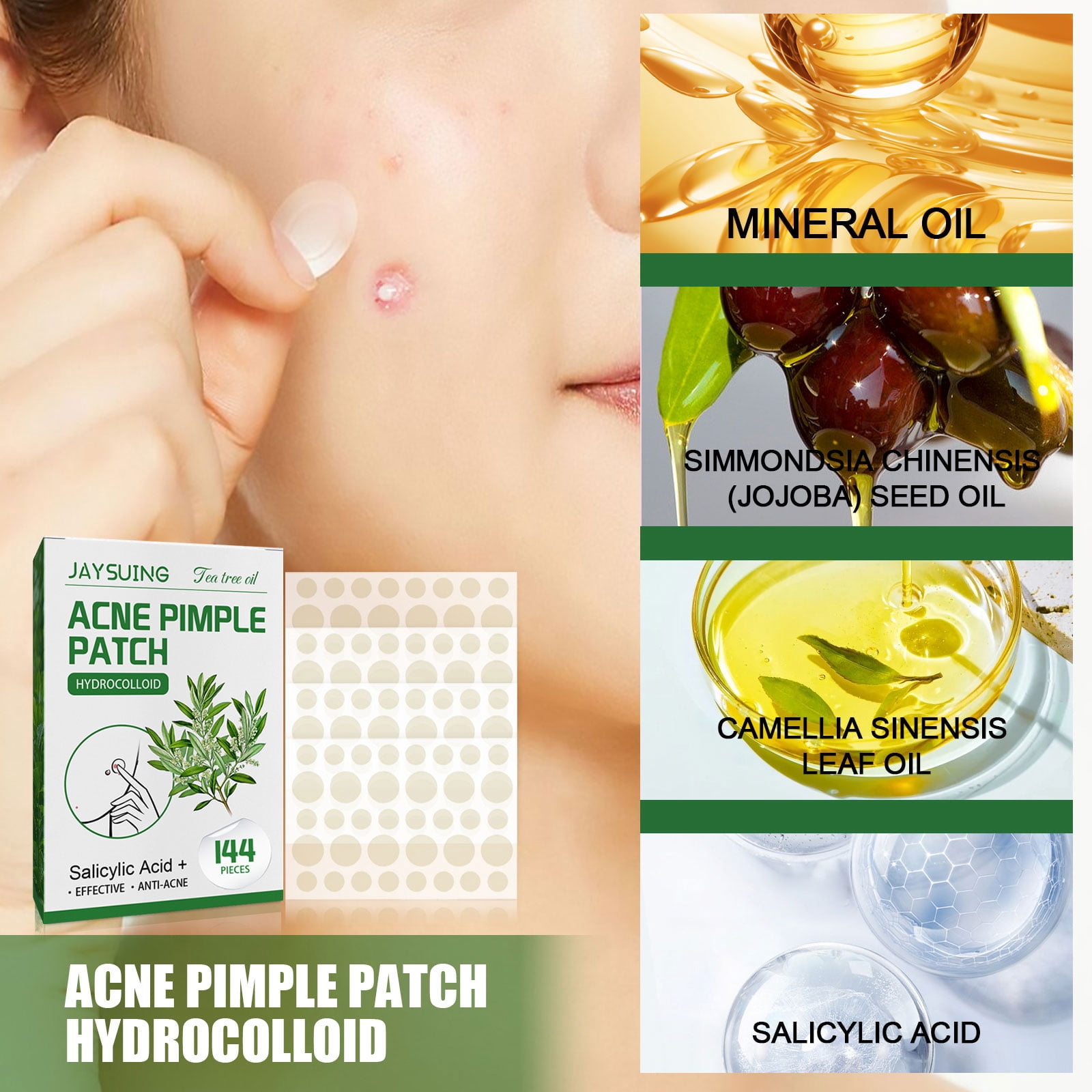 Alvantor Invisible Tea Tree Oil Hydrocolloid Pimple Patches for Face, 144pcs - Waterproof & Breathable
