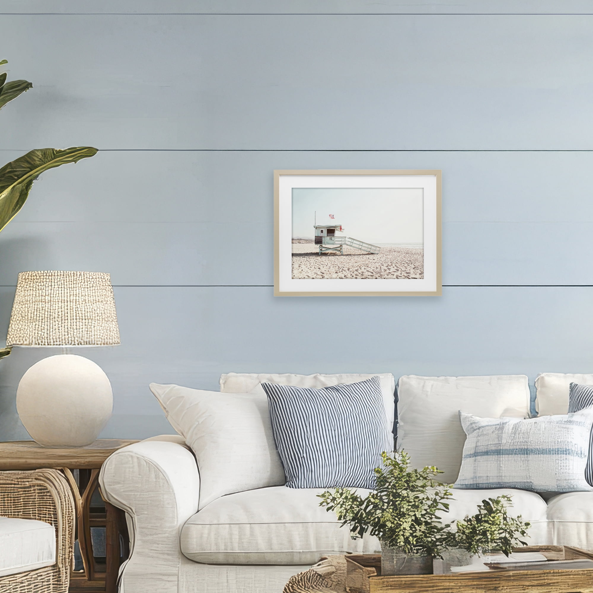 Lifeguard Hut Sunny Day Birch Framed Print Under Glass, design by Sisi and Seb