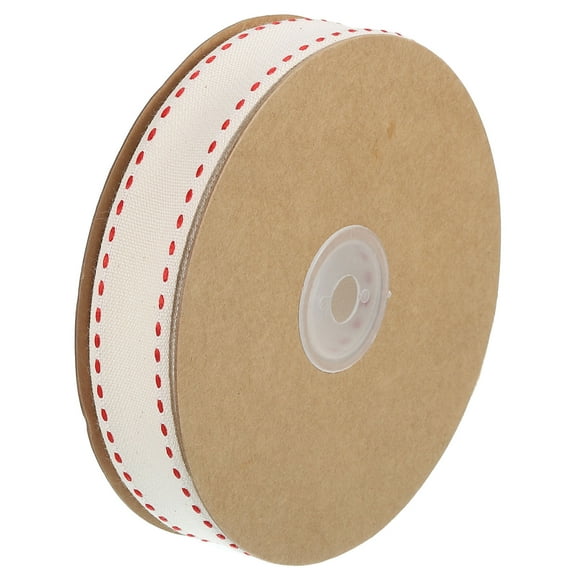 Uxcell Natural Cotton Stripes Ribbon, 7/8 Inch x 25 Yard, Natural with Red