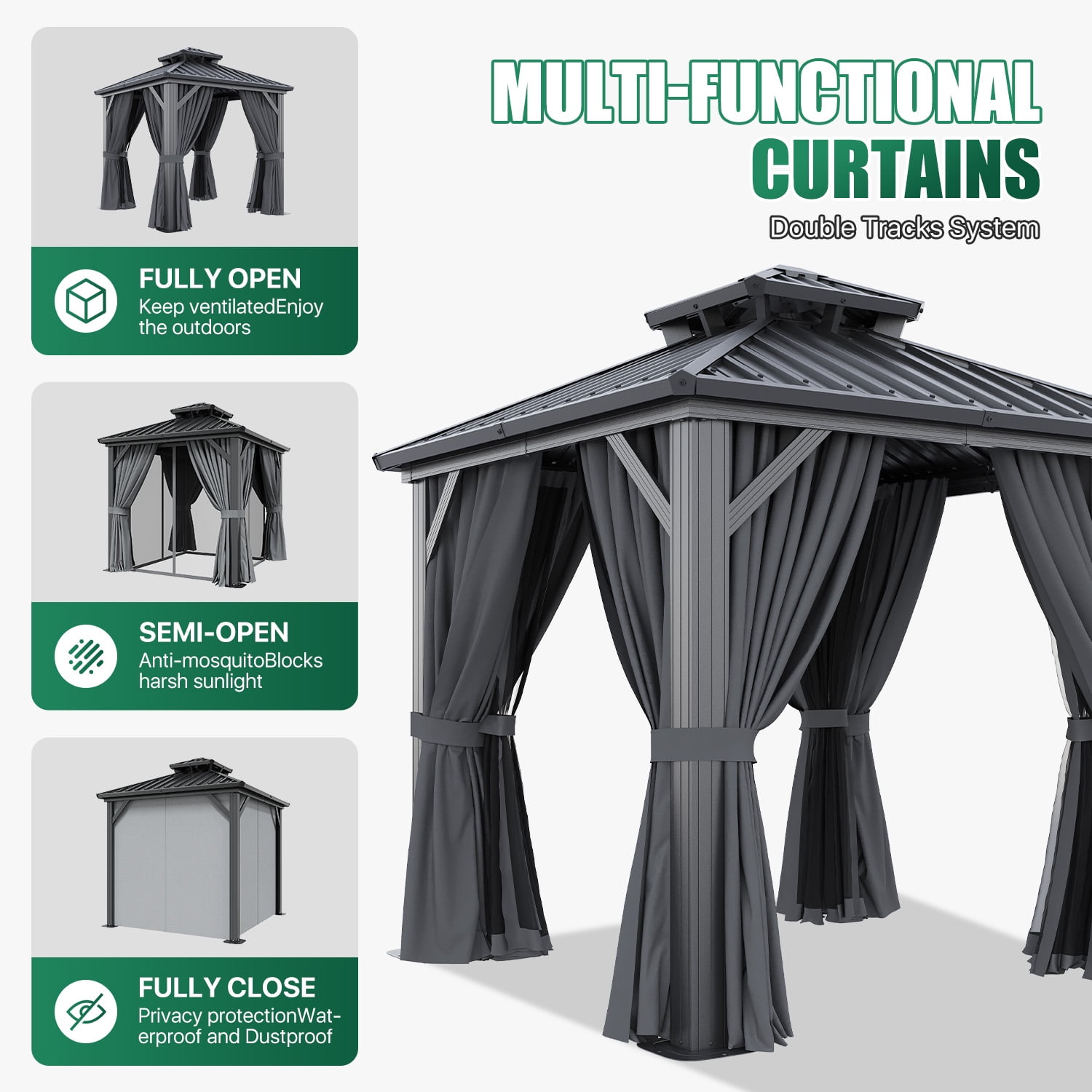 Clouddwell 8' x 8' Gazebo for Patio, Gazebo Pergola with Sloped Roof, Large Wall-Mounted Heavy Duty Awnings, for Deck, Patio and Backyard,Gray