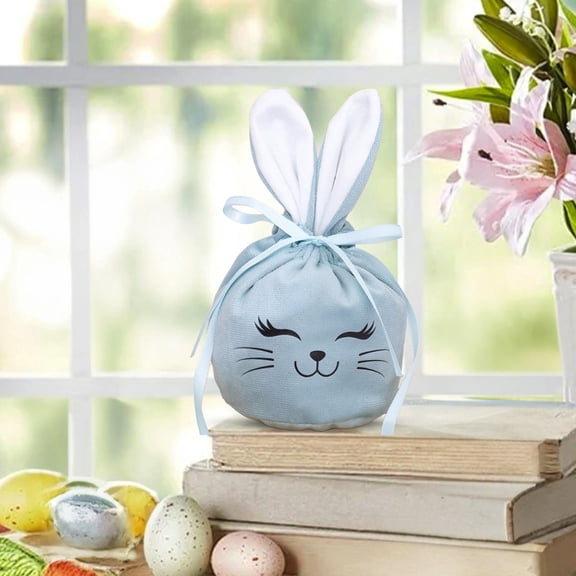 Easter Rabbits Decorations Treat Bags gift bags with drawstrings velvet bunny ear Easter candy bags hunts and party supplies