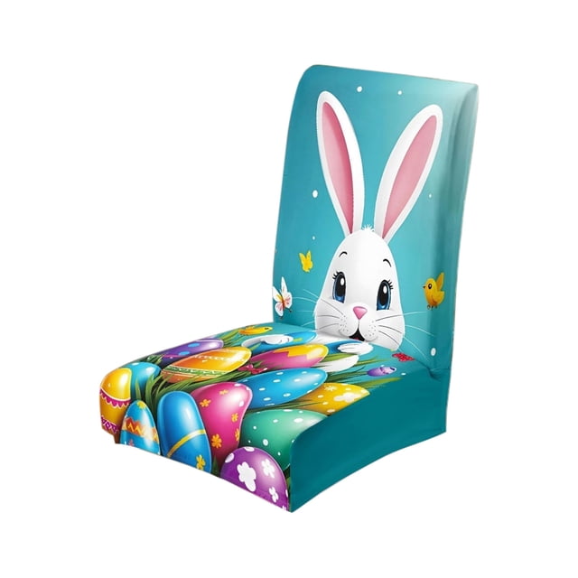 Easter Chair Covers Set of 2, Stretchable Dining Chair Slipcovers with Bunny and Egg Patterns, Washable Polyester Decorative Covers for Holiday Party Home Decor, Standard