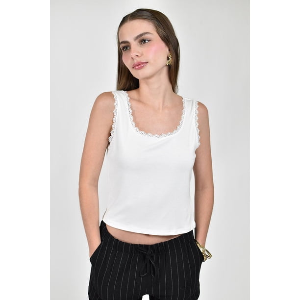 Top basico con encaje /Juvenil, 0314 (Blanco) blanco M