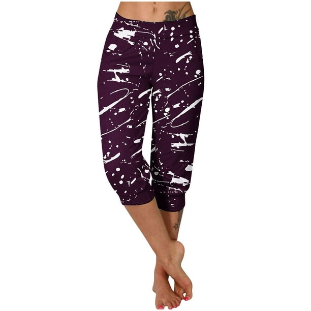 Pantalones Casuales de las Mujeres Imprimidos Leggings Pantalones Recortados, Pantalones Elásticos Cómodos para el Día Y el Deporte