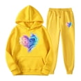 thumbnail image 2 of Jinhomg Womens Casual Sweatsuit Sets 2 Piece Comfort Tracksuit Cute Heart Graphic Long Sleeve Hoodies with Elastic Waist Jogger Pants Yellow M, 2 of 6