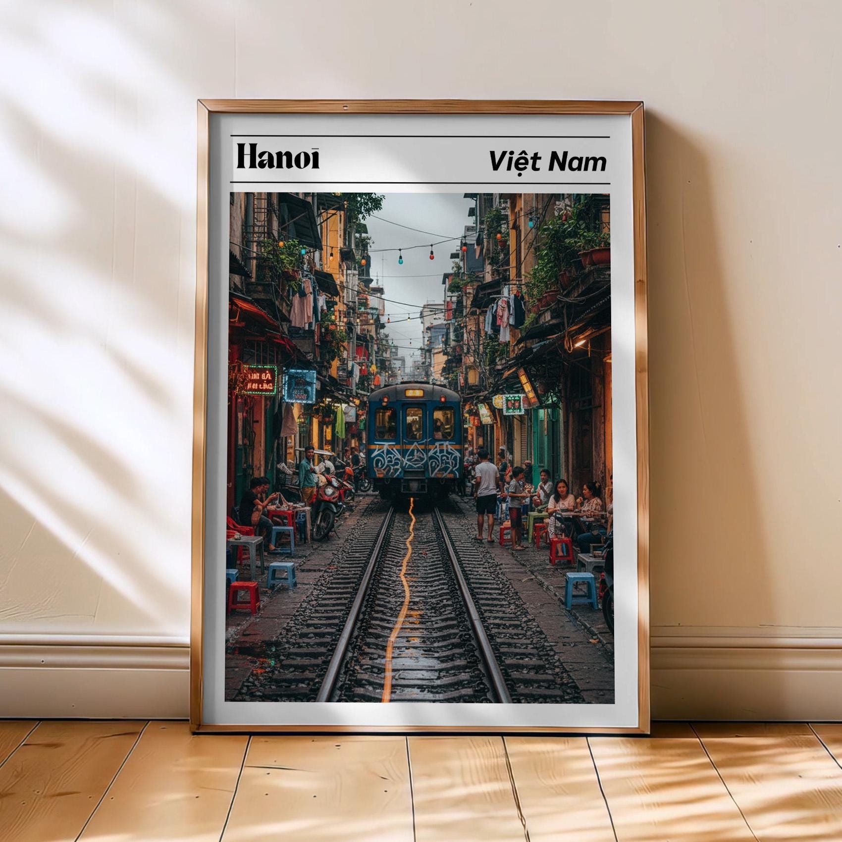 Hanoi Travel Poster, Vietnam Train Street Poster, Hanoi, Hanoi Railway Train Street Art Illustration, Hanoi Vietnam , Poster Print Only