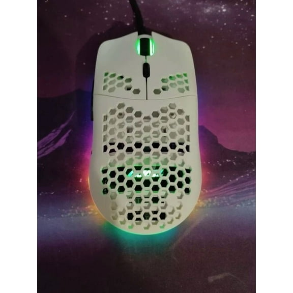RHEA- Ajazz Aj390 Usb Wired Rgb Gaming Ultralight Honeycomb Mouse Programmable - White