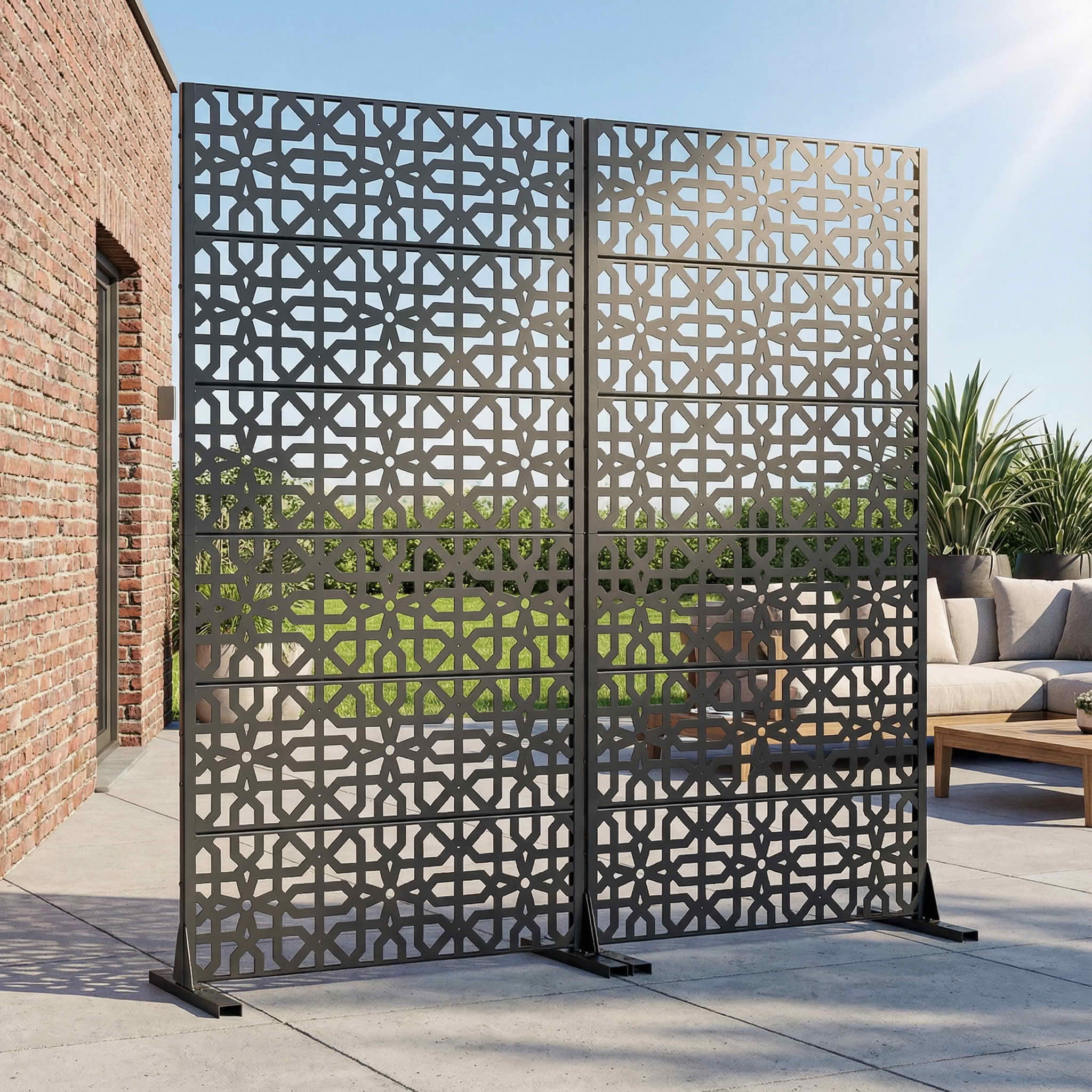 MAYEERTY 72x35x16 Inch Black Perilla Rectangular Galvanized Steel Privacy Screen, 6 Piece Double Sided Set for Outdoor Garden