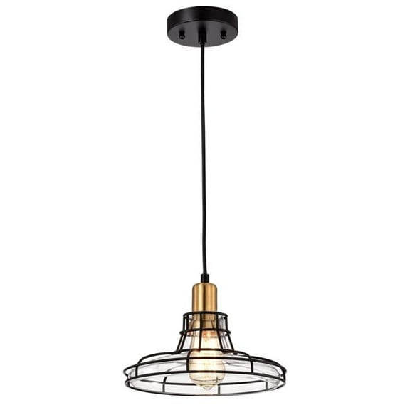 CHLOE Gianna 1 Light Black and Burnished Brass Mini Pendant Ceiling Fixture 10"