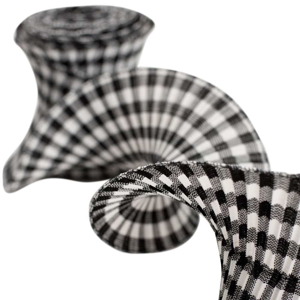 Wired Canvas Black, White and Gray Checkered Ribbon 1 1/2″ or 2 1/2″ wide –  Mum Supplies.com