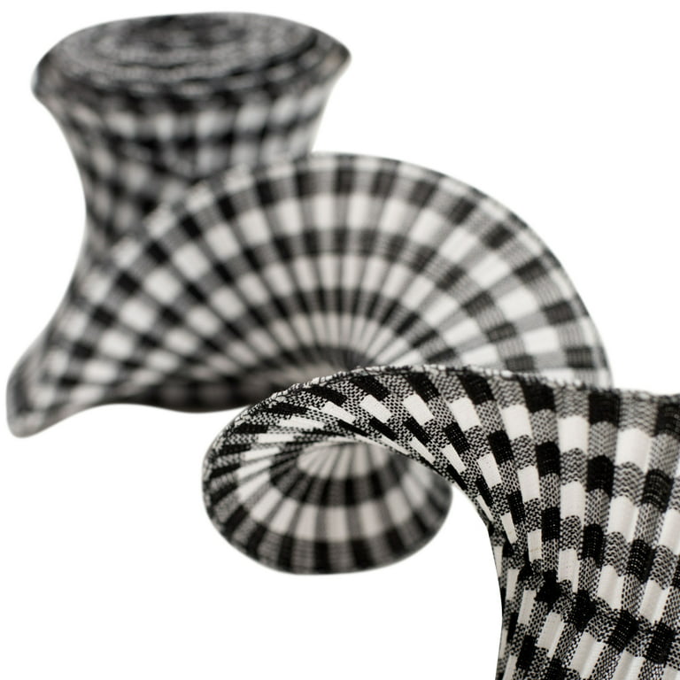 1.5 x 10yd Black & White Checkered Ribbon, Novelty Ribbon