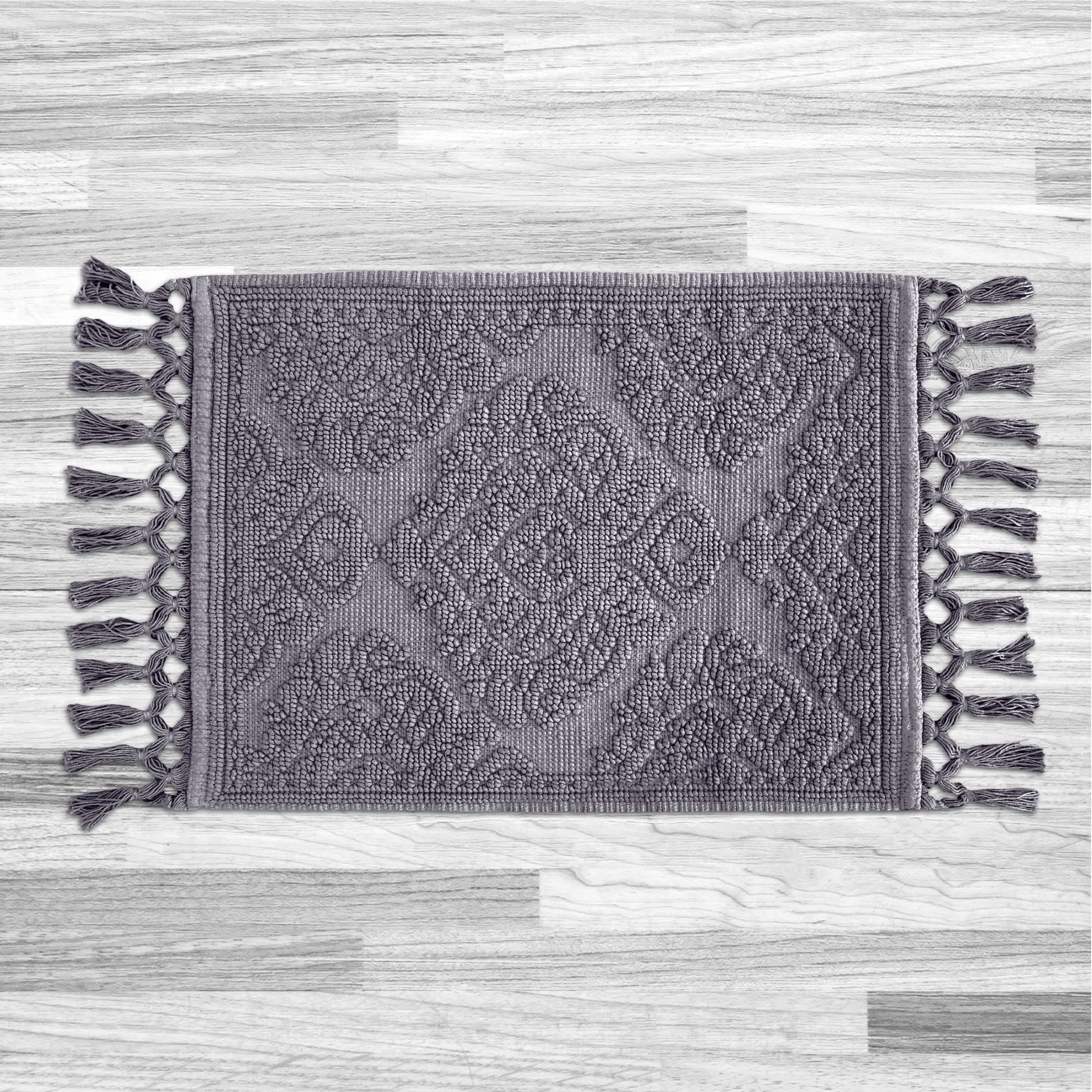 Jean Pierre Ricardo Cotton Fringe 17 x 31 in. Bath Rug, Dark Grey