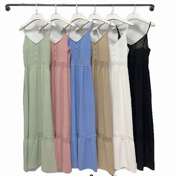 Boho Serenity Lace-Trim Women's Dress in Blush Pink