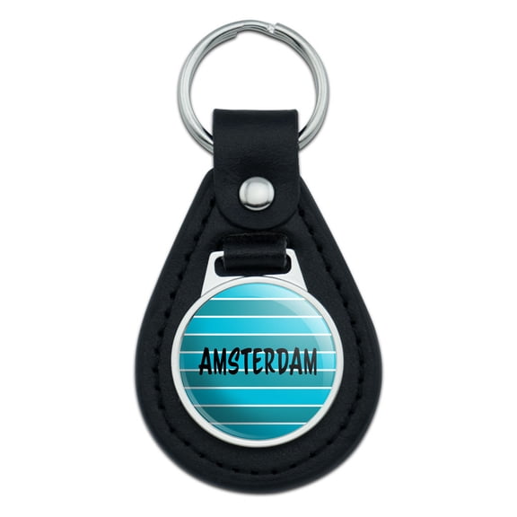Amsterdam Stripes Black Leather Keychain