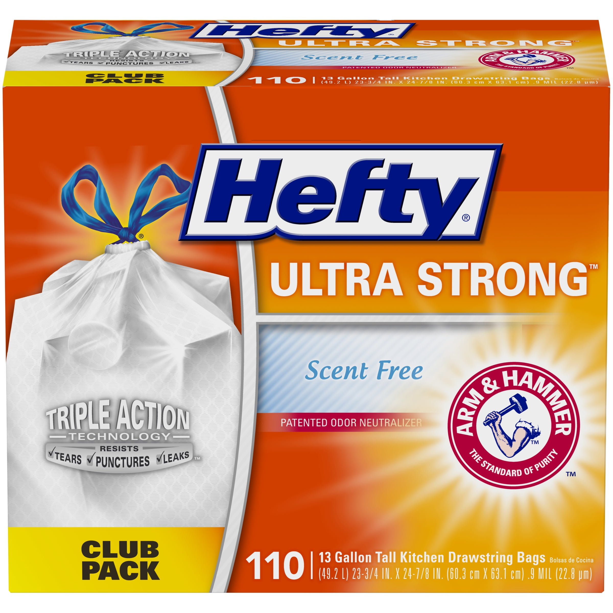 Ultra Strong Tall Kitchen and Trash Bags, 13 gal, 0.9 mil, 23.75 x 24.88,  White, 40/Box