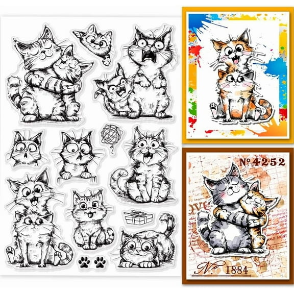 Cat Friend Clear Stamps Funny Cat Silicone Stamp Seals Cartoon Cat Transparent Stamps for DIY Scrapbooking Cards Making Photo Album Journal Home Decoration