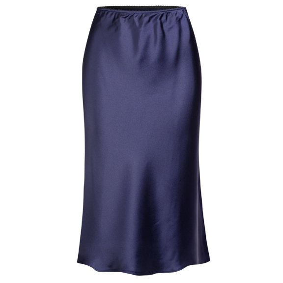 Made by Olivia Women's Solid and Print A-Line Elastic Waist Boho Midi Skirt Skv Navy 3XL