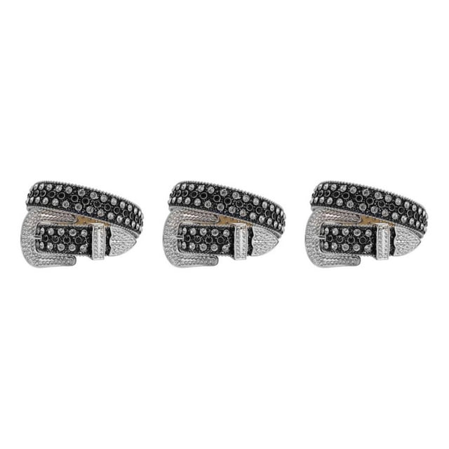 Decodeary Wide Application Rhinestone Belt Western Belt For Parties Bars And Concerts Modify Waist Line Black+White 115cm 3Set