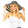 thumbnail image 2 of 2Chique Boutique Women's Color Block Striped Wide Brim Floppy Toyo Straw Sun Hat Black Beige, 2 of 4