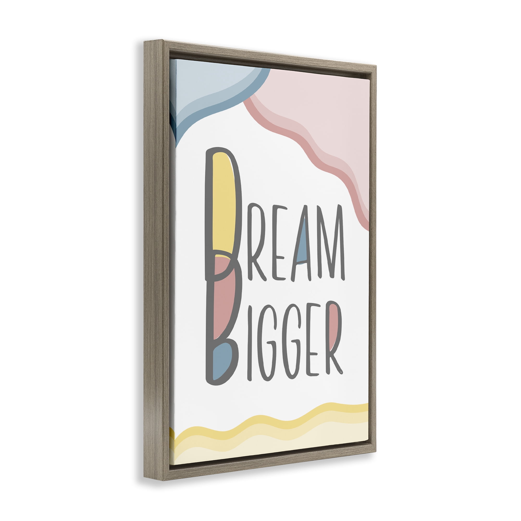 Stupell Industries Dream Bigger Pastel Shapes Text & Numbers Painting Brown Floater Framed Canvas Art Print Wall Art, 21 x 31