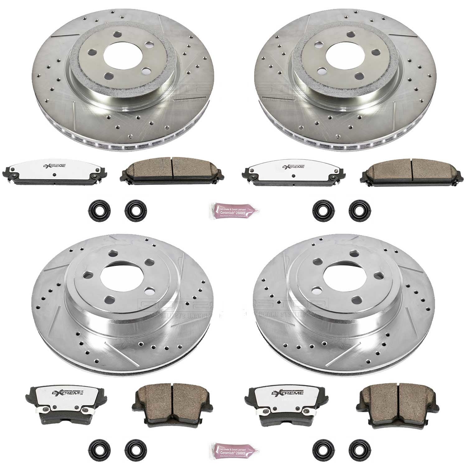 PowerStop Front and Rear Z26 Street Warrior Carbon-Fiber Ceramic Brake Pad and Drilled and Slotted Rotor Kit Fits: CHRYSLER DODGE Select Models K2853-26